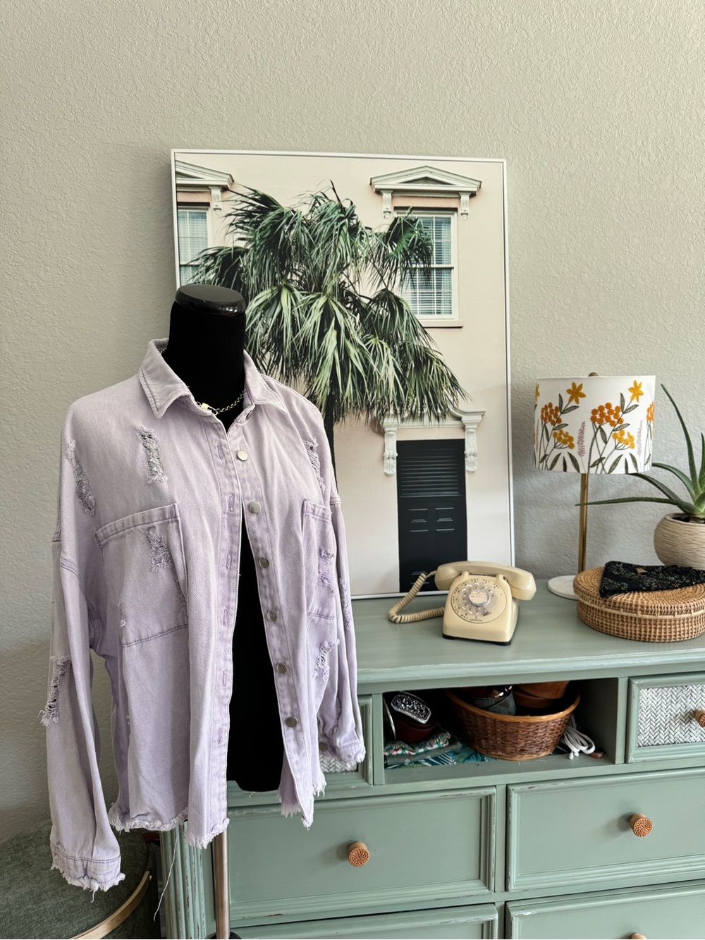 POL Lilac Distressed Button-Up Blazer Jacket size Small